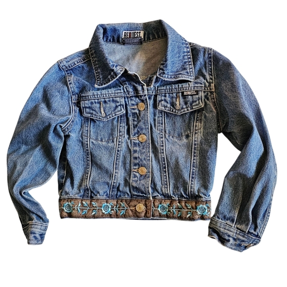 CHILD Denim Jean Jackwt With Sweet Handpainted Steampunk Kitten On The Back. - Picture 3 of 4